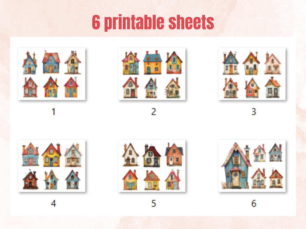 Whimsical House Mixed Media Clipart, Whimsy House Fussy Cut Collage Sheet, Quirky Cut Out Ephemera, PNG + JPG for Scrapbooking, Junk Journal
