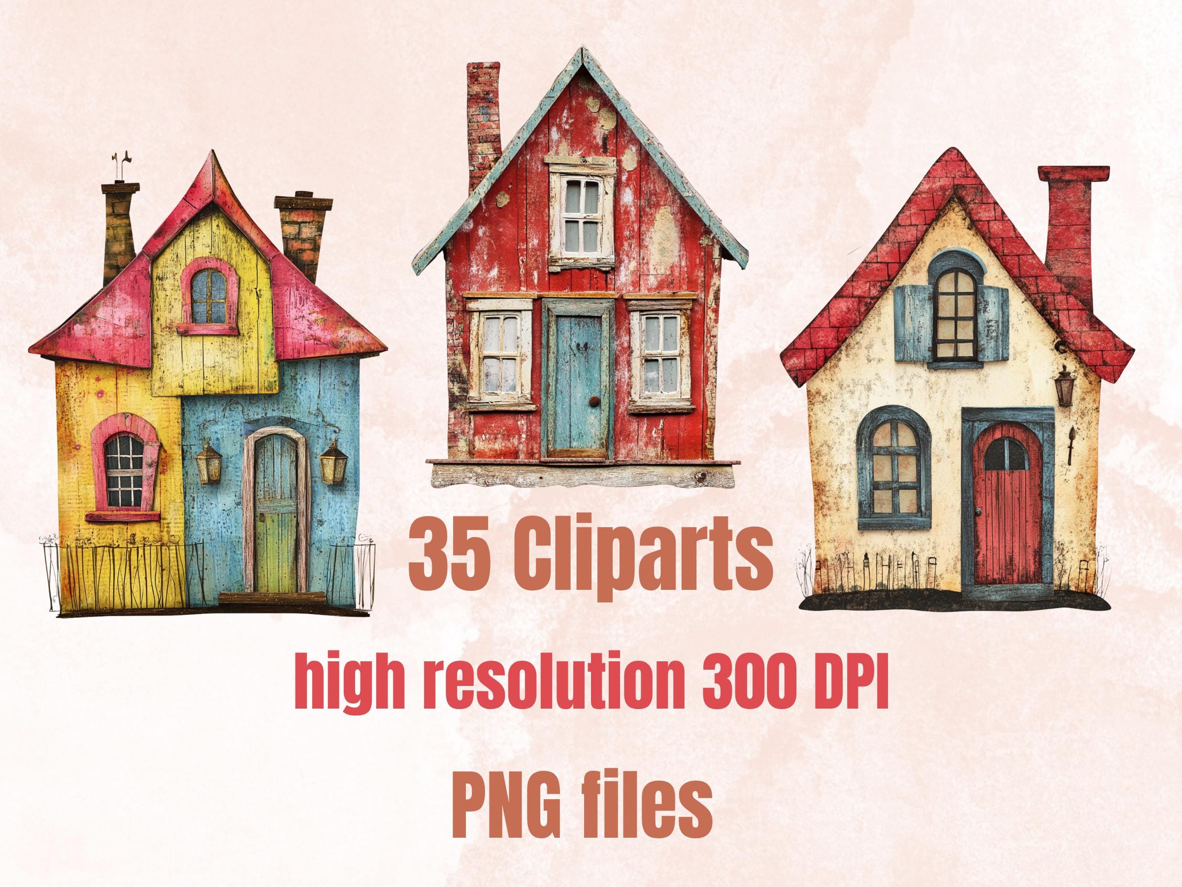 Whimsical House Mixed Media Clipart, Whimsy House Fussy Cut Collage Sheet, Quirky Cut Out Ephemera, PNG + JPG for Scrapbooking, Junk Journal