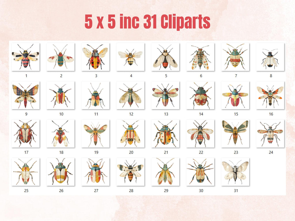 Whimsical Insect Mixed Media Clipart, Whimsy Bug Fussy Cut Collage Sheet, Quirky Cut Out Ephemera, PNG + JPG for Scrapbooking, Junk Journal