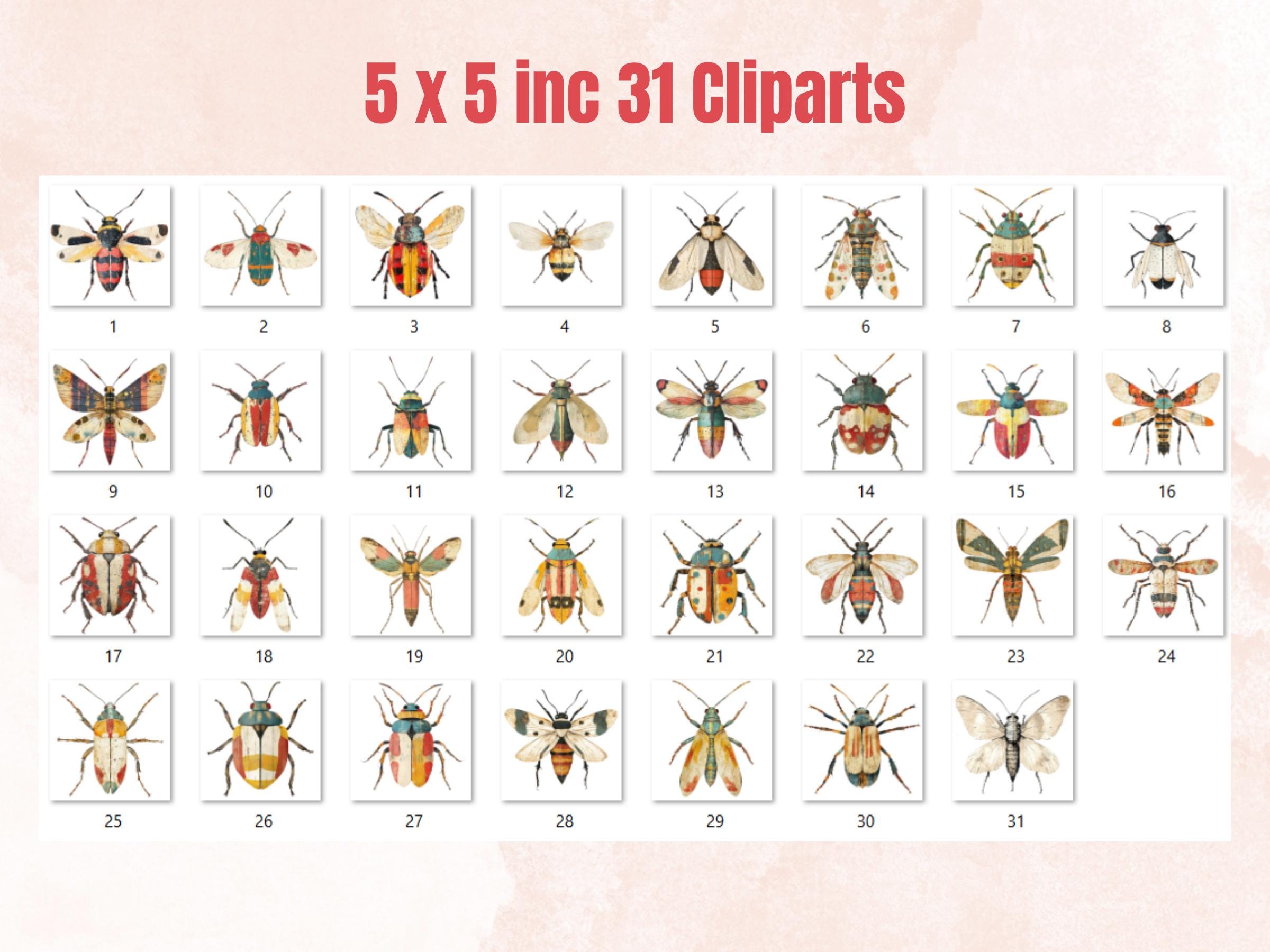 Whimsical Insect Mixed Media Clipart, Whimsy Bug Fussy Cut Collage Sheet, Quirky Cut Out Ephemera, PNG + JPG for Scrapbooking, Junk Journal