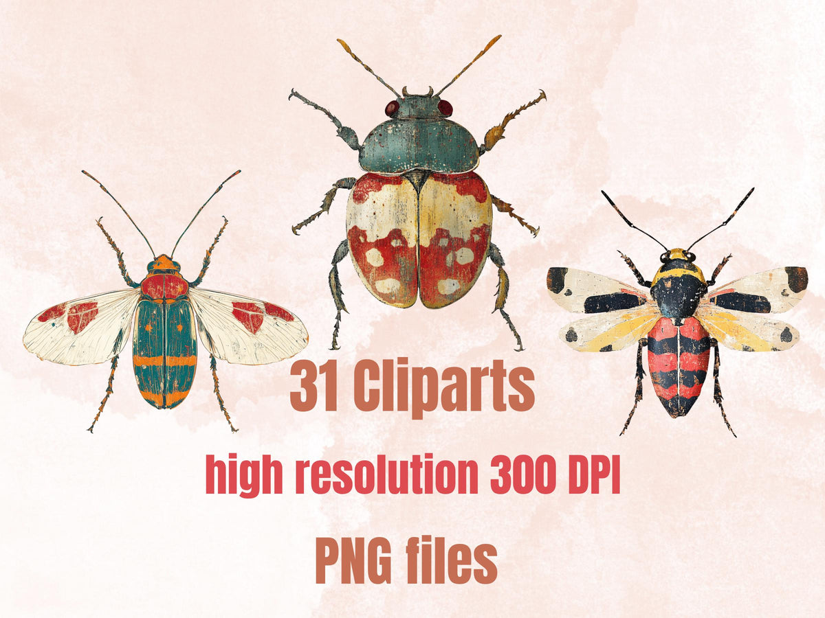 Whimsical Insect Mixed Media Clipart, Whimsy Bug Fussy Cut Collage Sheet, Quirky Cut Out Ephemera, PNG + JPG for Scrapbooking, Junk Journal