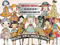 Whimsical Pastel Doll Mixed Media Clipart, Whimsy Girl Fussy Cut Collage Sheet, Quirky Cut Out Ephemera, PNG + JPG for Scrapbooking, Journal