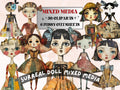 Whimsical Surreal Doll Mixed Media Clipart, Fantasy Girl Fussy Cut Collage Sheet, Quirky Cut Out Ephemera, Grunge Texture for Scrapbooking