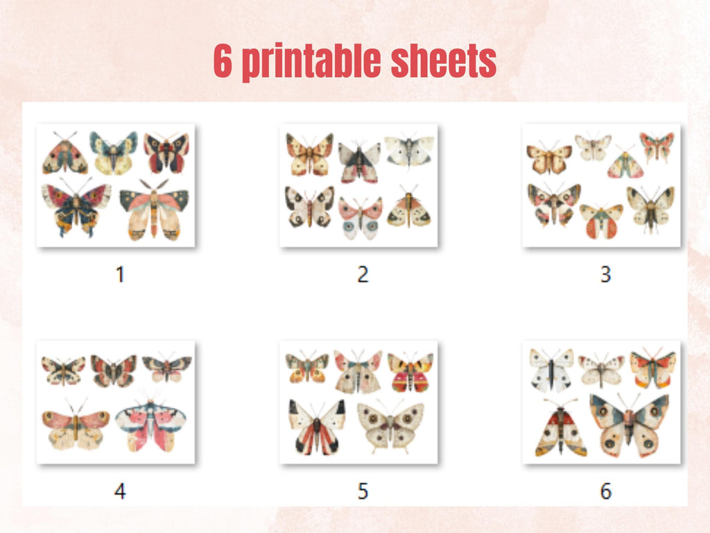 Whimsical Moths Mixed Media Clipart, Whimsy Butterfly Fussy Cut Collage Sheet, Quirky Cut Out Ephemera, PNG + JPG for Scrapbooking, Journal