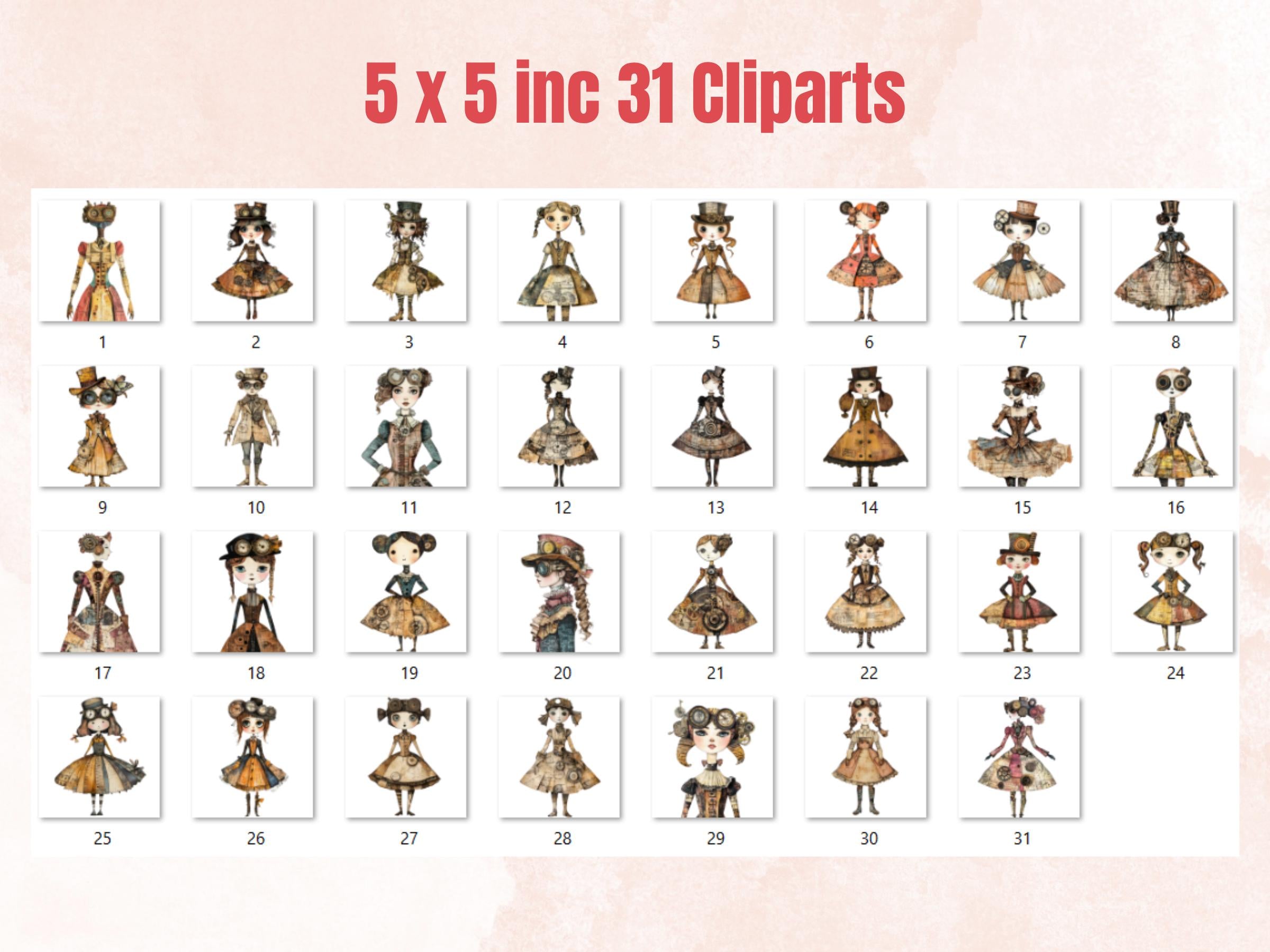Whimsical Steampunk Doll Mixed Media Clipart, Industrial Girl Fussy Cut Collage Sheet, Quirky Cut Out Ephemera, Grunge Texture Scrapbooking