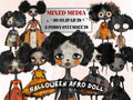 Halloween Afro Doll Mixed Media Clipart, Halloween Black Girl Fussy Cut Collage Sheet, Quirky Cut Out Ephemera, PNG + JPG for Scrapbooking