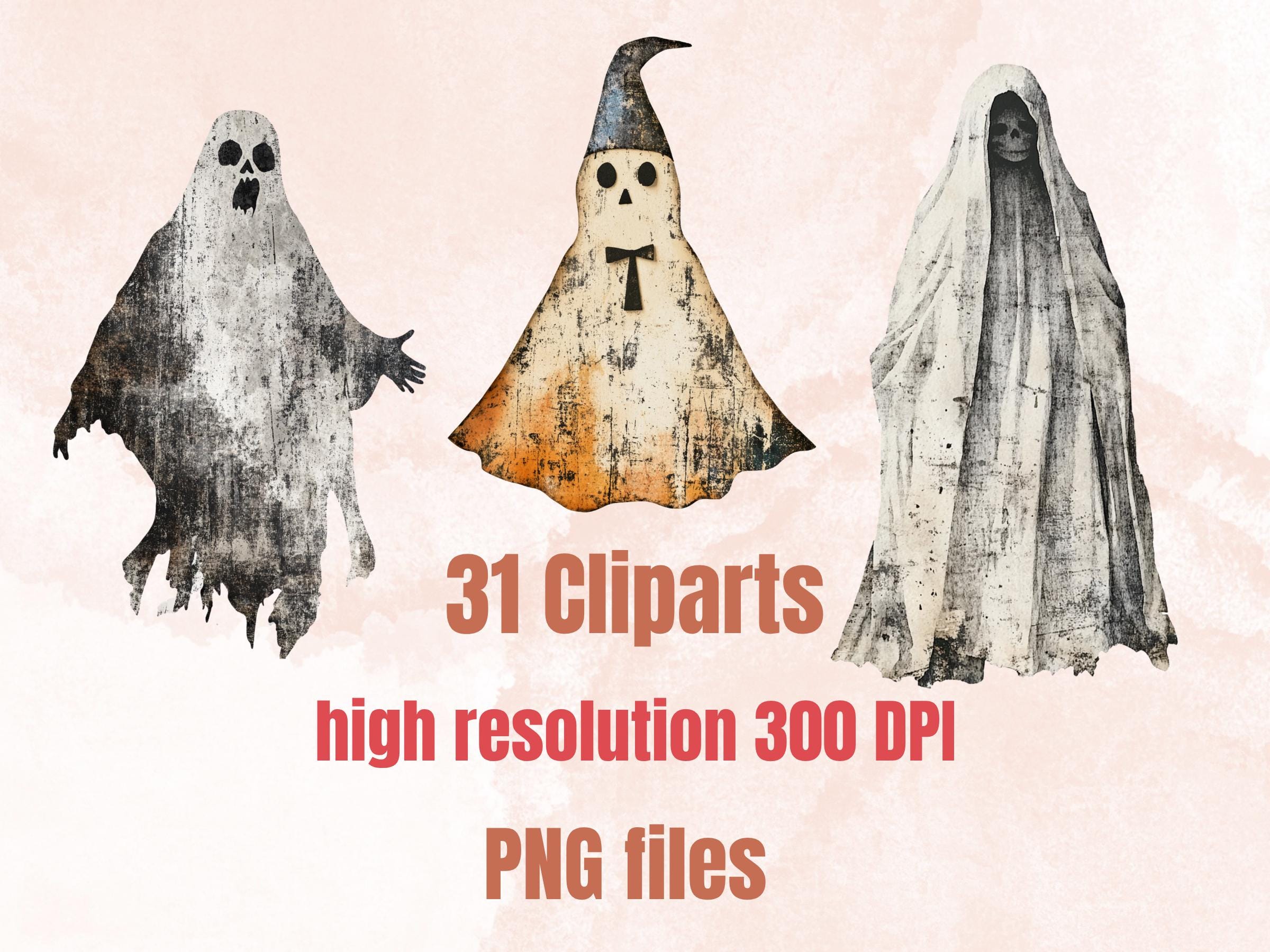Halloween Ghost Mixed Media Clipart, Cute Spooky Ghost Fussy Cut Collage Sheet, Quirky Cut Out Ephemera, PNG + JPG for Scrapbooking, Journal
