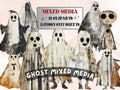 Halloween Ghost Mixed Media Clipart, Cute Spooky Ghost Fussy Cut Collage Sheet, Quirky Cut Out Ephemera, PNG + JPG for Scrapbooking, Journal