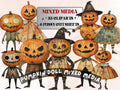 Halloween Pumpkin Doll Mixed Media Clipart, Whimsy Pumpkin Fussy Cut Collage Sheet, Quirky Cut Out Ephemera, PNG + JPG for Scrapbooking