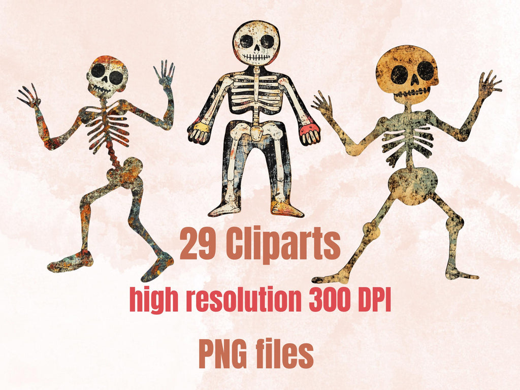 Halloween Skeleton Mixed Media Clipart, Spooky Skeleton Doll Fussy Cut Collage Sheet, Quirky Cut Out Ephemera, PNG + JPG for Scrapbooking