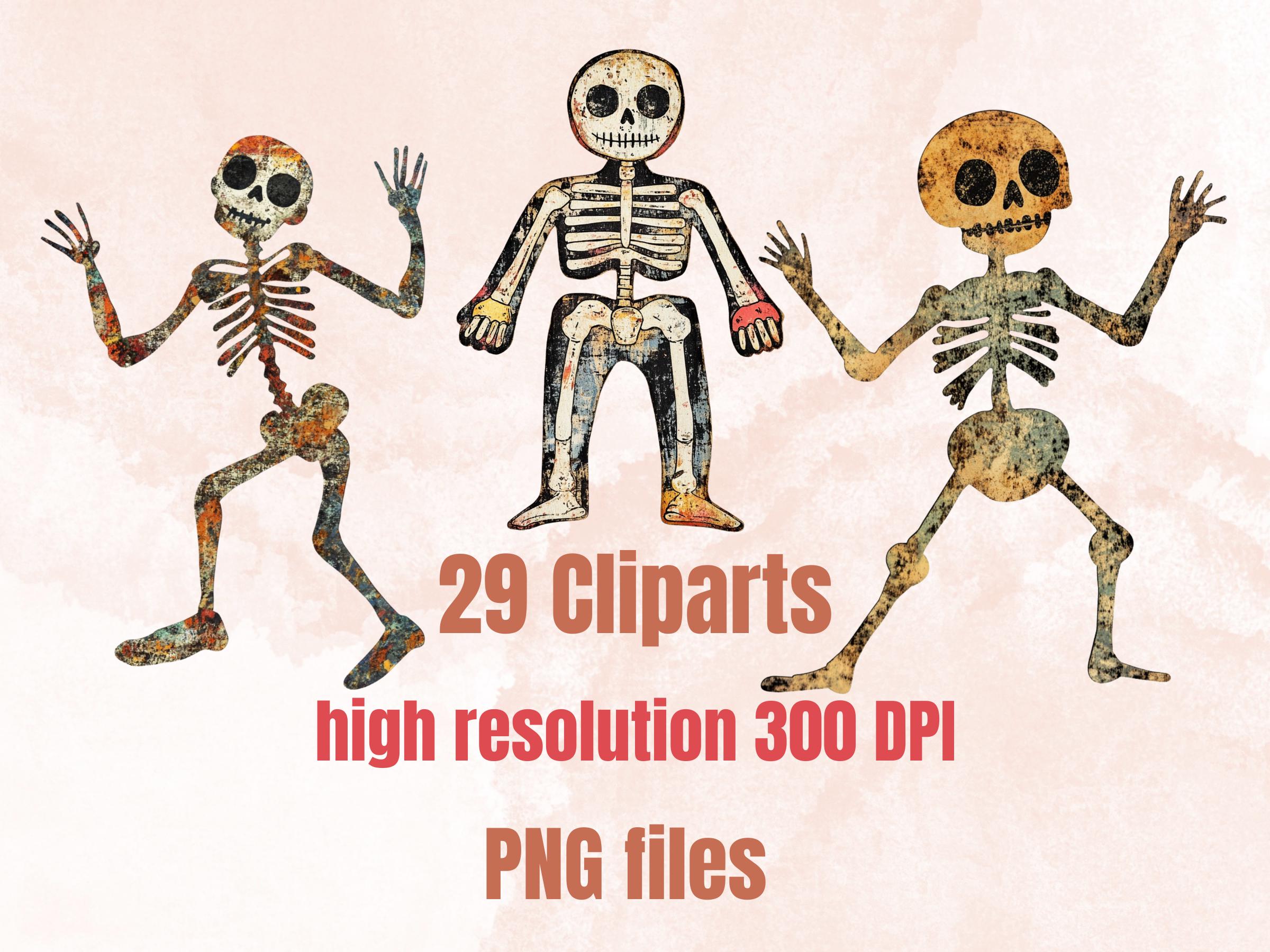 Halloween Skeleton Mixed Media Clipart, Spooky Skeleton Doll Fussy Cut Collage Sheet, Quirky Cut Out Ephemera, PNG + JPG for Scrapbooking