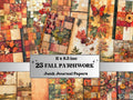 Fall Patchwork Mixed Media Paper, Autumn Forest Pages Ephemera Kit, Fall Textures Collage Scrapbook Paper, Printable Autumn Horizontal Pages
