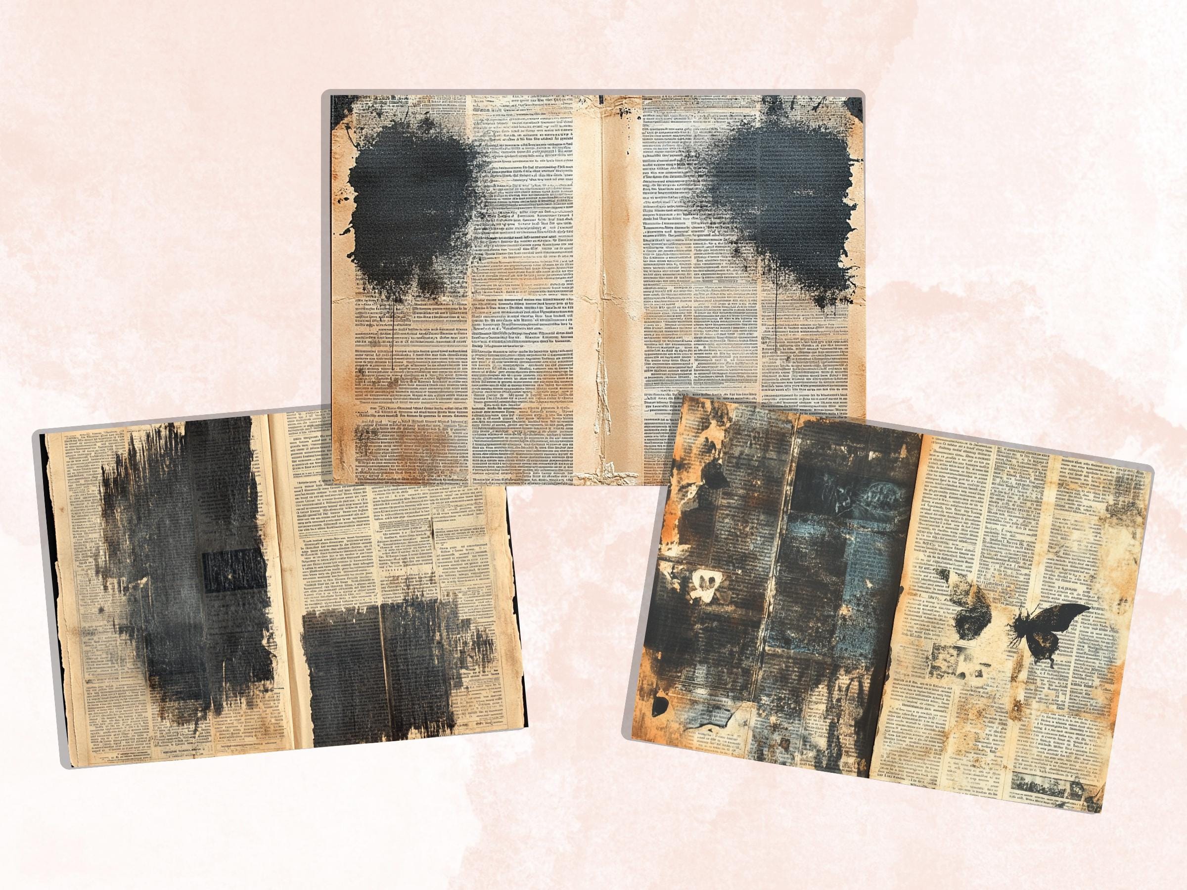 Halloween Newspaper Mixed Media Paper, Spooky Double Pages Ephemera Kit, Halloween Collage Scrapbook Paper, Printable Horizontal Pages