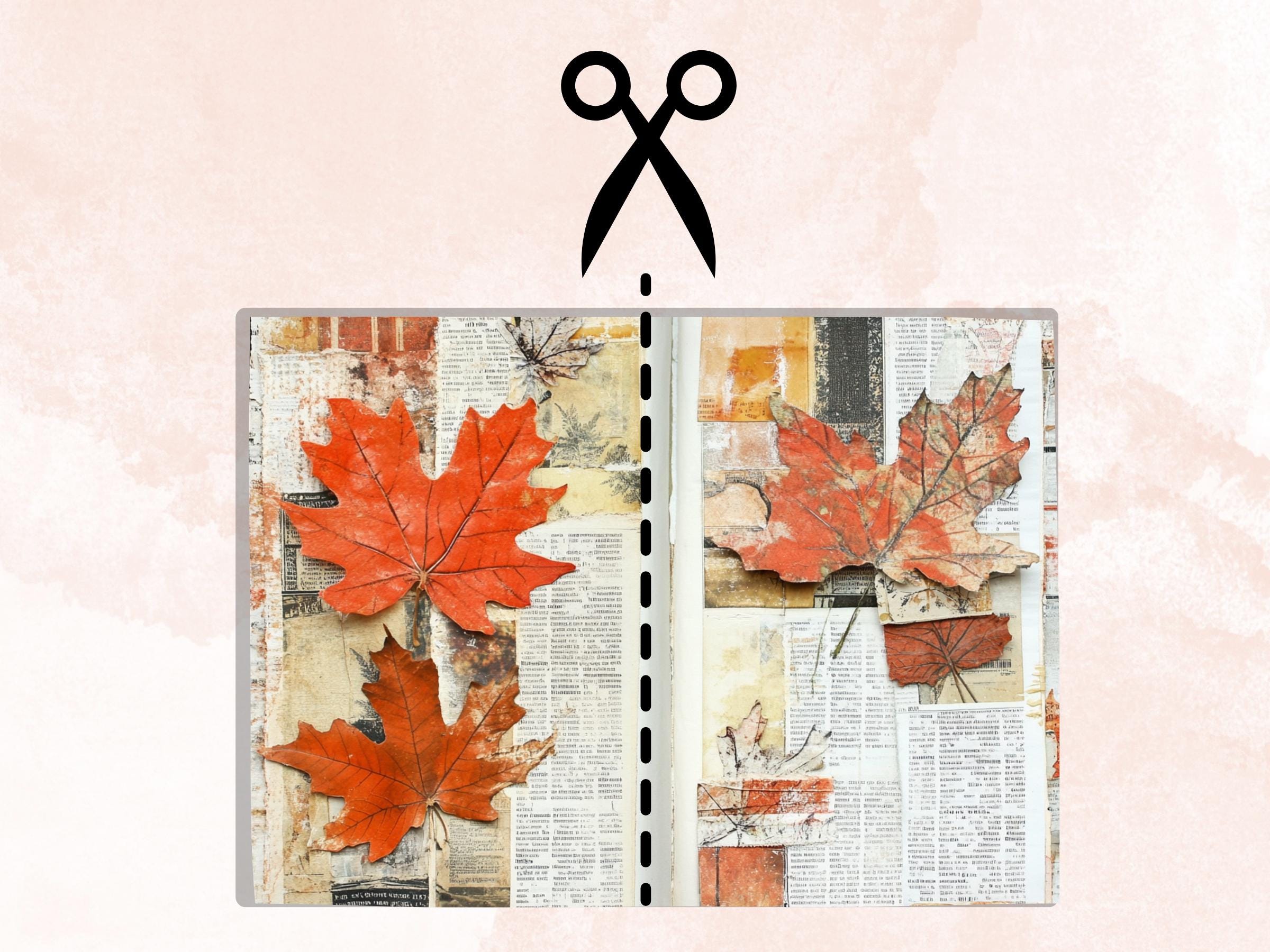 Fall Newspaper Mixed Media Paper, Autumn Forest Pages Ephemera Kit, Fall Textures Collage Scrapbook Paper, Printable Autumn Horizontal Pages