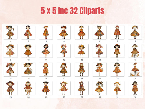 Autumn Paper Doll Mixed Media Clipart, Whimsy Fall Girl Fussy Cut Collage Sheet, Quirky Fall Cut Out Ephemera, PNG + JPG for Scrapbooking