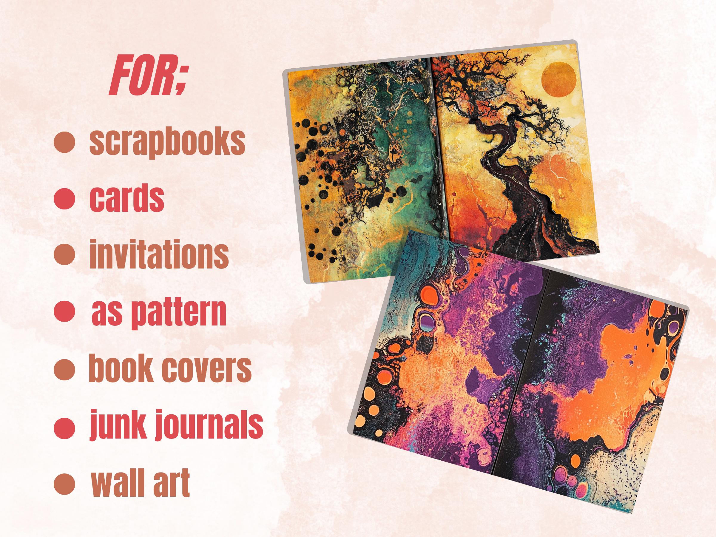 Abstract Halloween Mixed Media Paper, Abstract Textures Pages Ephemera Kit, Halloween Collage Scrapbook Paper, Printable Horizontal Pages