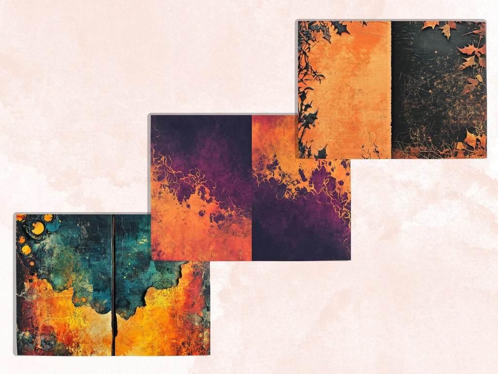 Abstract Halloween Mixed Media Paper, Abstract Textures Pages Ephemera Kit, Halloween Collage Scrapbook Paper, Printable Horizontal Pages