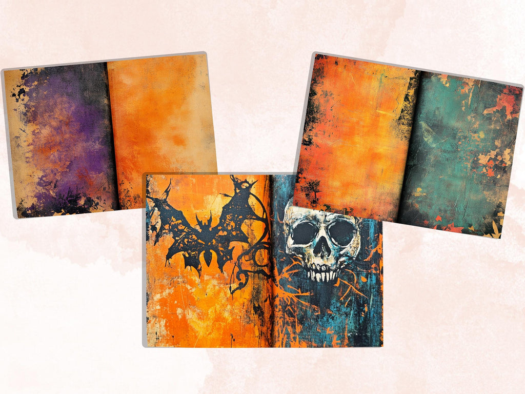 Abstract Halloween Mixed Media Paper, Abstract Textures Pages Ephemera Kit, Halloween Collage Scrapbook Paper, Printable Horizontal Pages