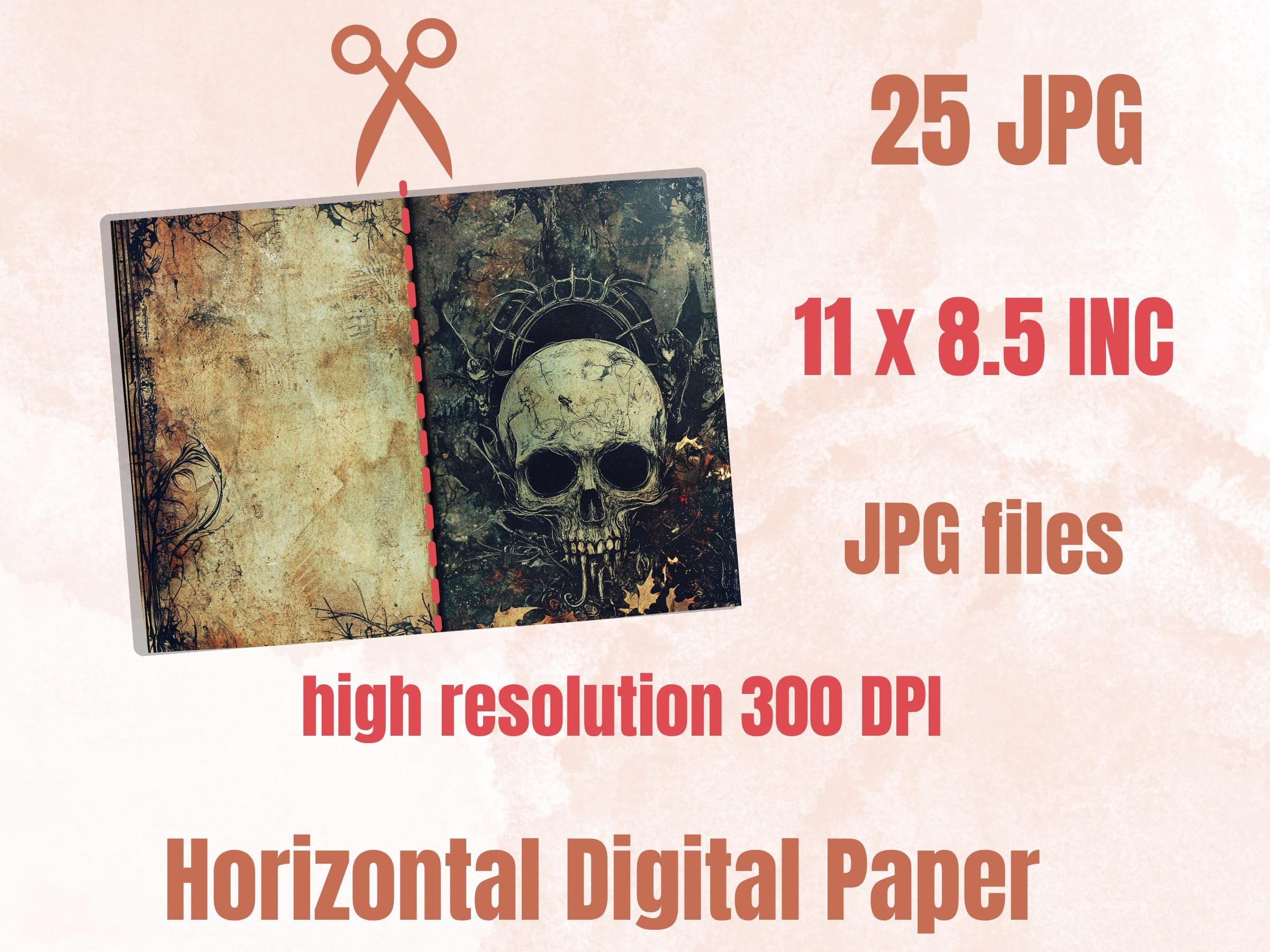 Grunge Halloween Mixed Media Paper, Grunge Textures Pages Ephemera Kit, Halloween Horror Collage Scrapbook Paper, Printable Horizontal Pages
