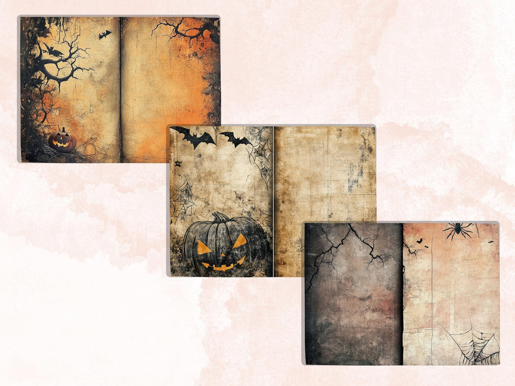 Grunge Halloween Mixed Media Paper, Grunge Textures Pages Ephemera Kit, Halloween Horror Collage Scrapbook Paper, Printable Horizontal Pages
