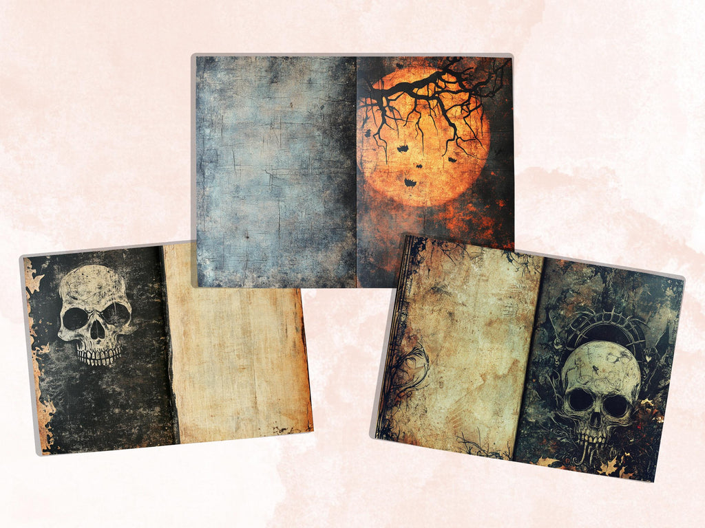 Grunge Halloween Mixed Media Paper, Grunge Textures Pages Ephemera Kit, Halloween Horror Collage Scrapbook Paper, Printable Horizontal Pages