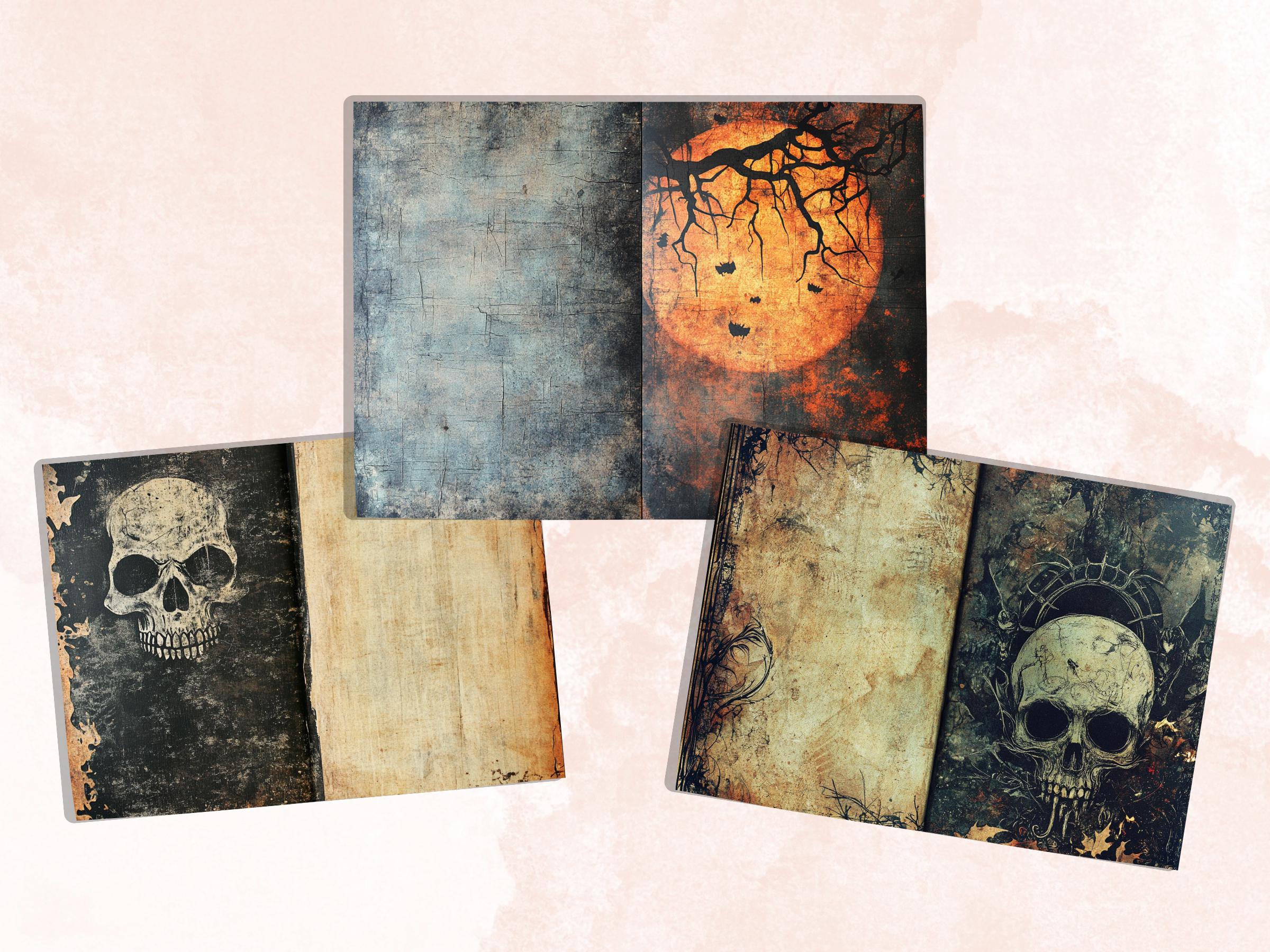 Grunge Halloween Mixed Media Paper, Grunge Textures Pages Ephemera Kit, Halloween Horror Collage Scrapbook Paper, Printable Horizontal Pages