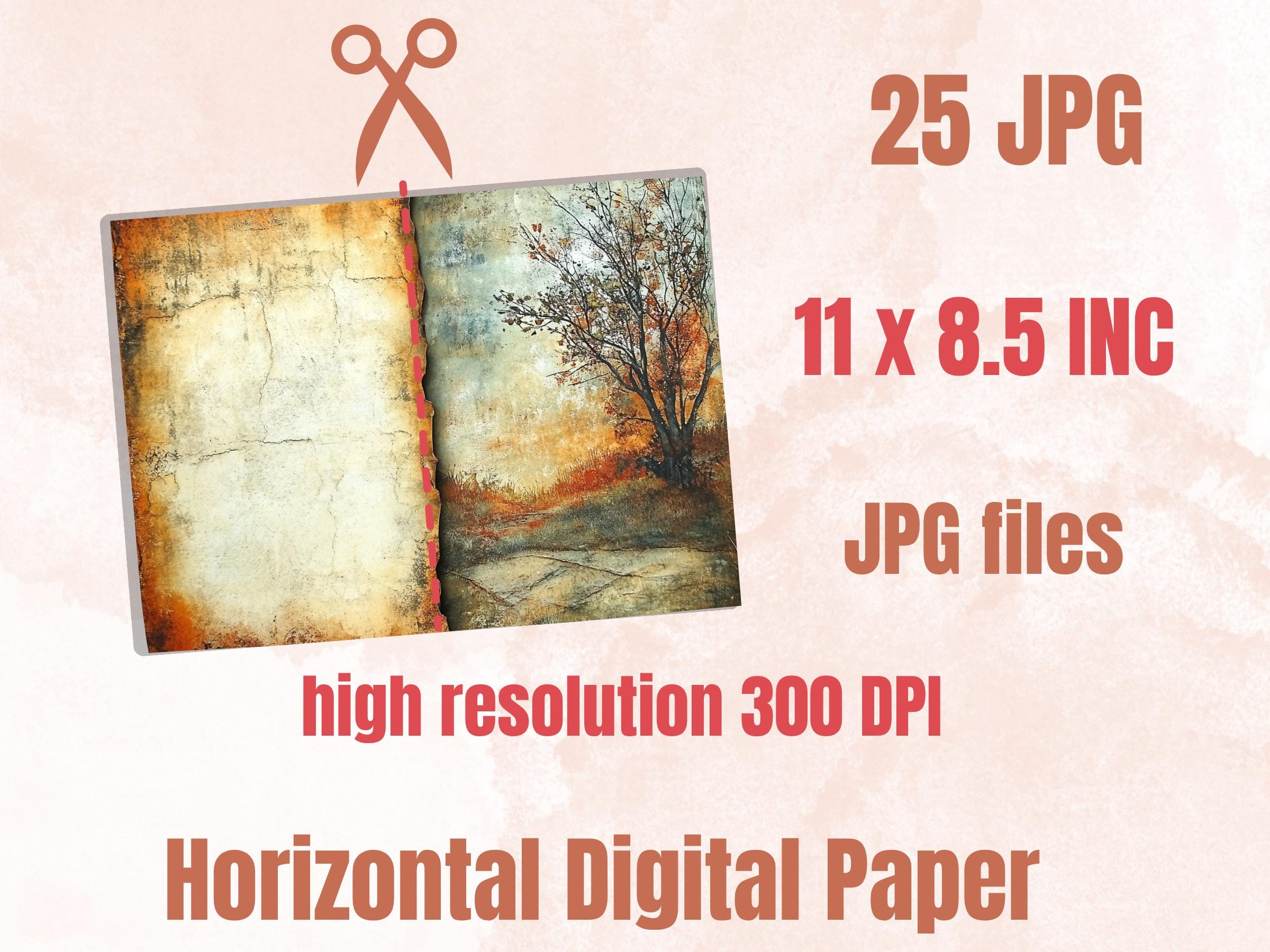 Grunge Fall Mixed Media Paper, Autumn Pages Ephemera Kit, Vintage Grunge Textures Collage Scrapbook Paper, Printable Autumn Horizontal Pages