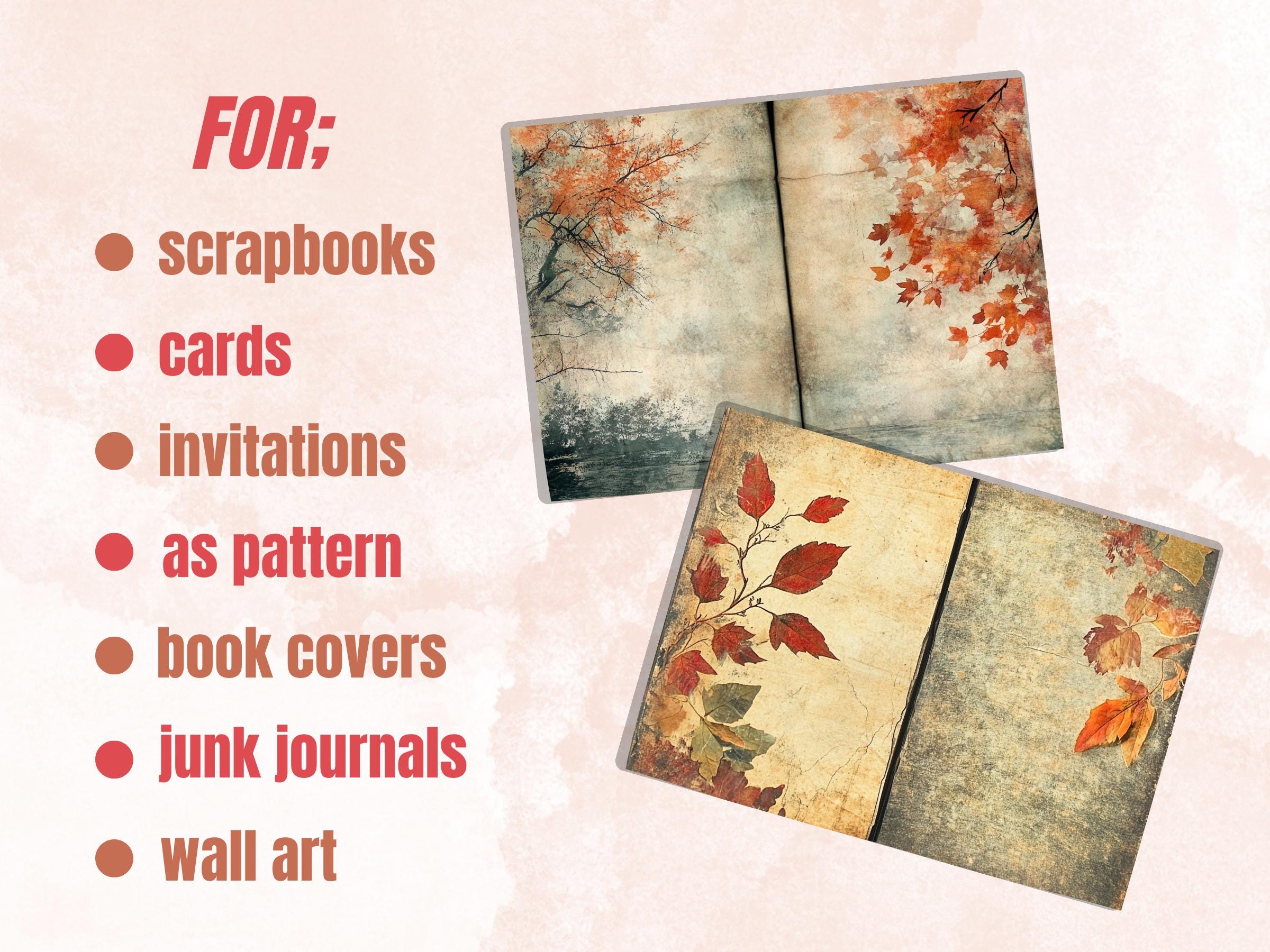 Grunge Fall Mixed Media Paper, Autumn Pages Ephemera Kit, Vintage Grunge Textures Collage Scrapbook Paper, Printable Autumn Horizontal Pages