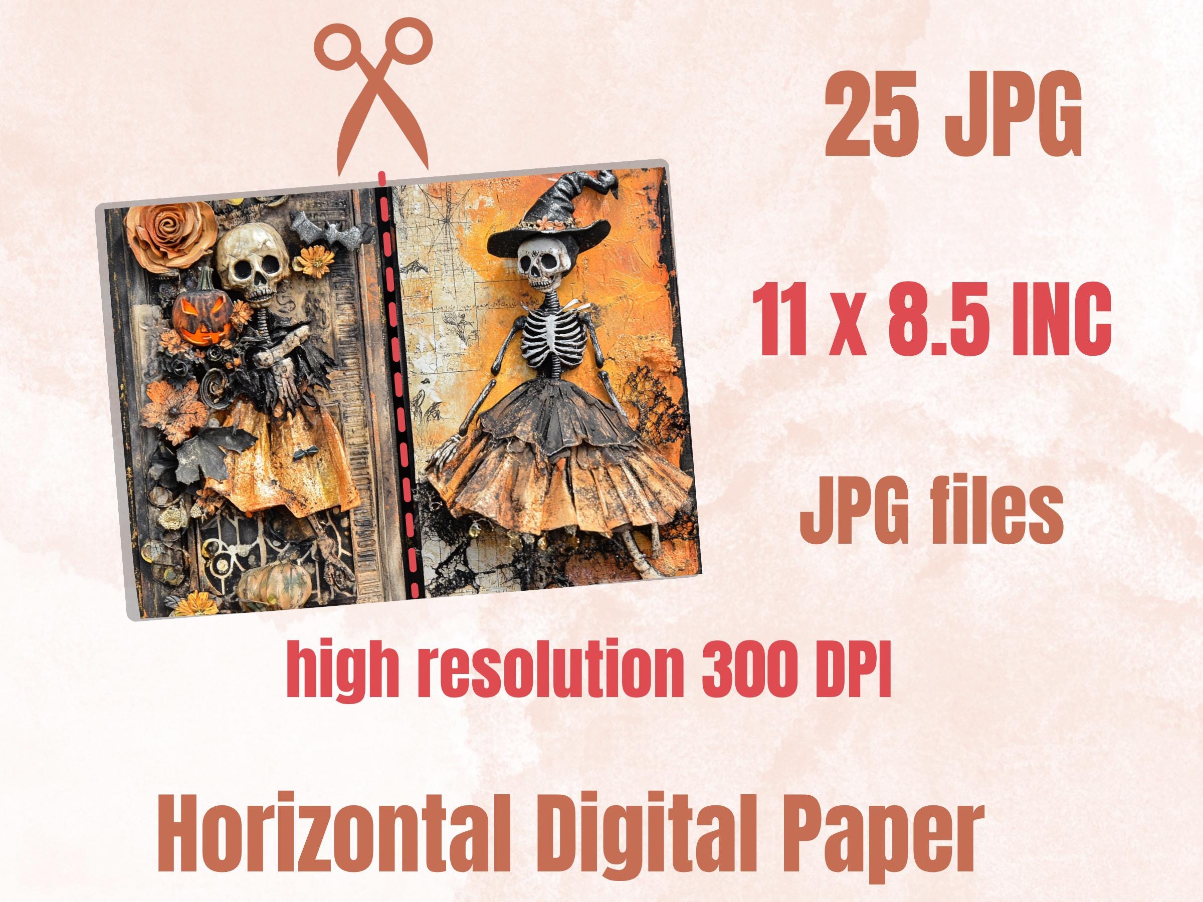 Halloween Mixed Media Paper, Spooky Textures Pages Ephemera Kit, Creepy Halloween Collage Scrapbook Paper, Printable Horror Double Pages