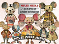 Whimsical Mouse Mixed Media Clipart, Whimsy Mice Fussy Cut Collage Sheet, Quirky Cut Out Ephemera, PNG + JPG for Scrapbooking, Junk Journal