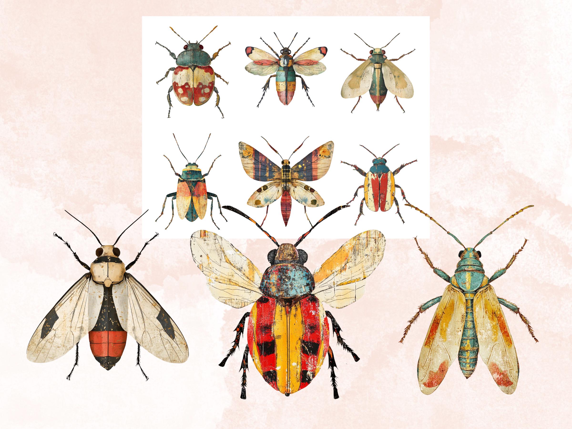 Whimsical Insect Mixed Media Clipart, Whimsy Bug Fussy Cut Collage Sheet, Quirky Cut Out Ephemera, PNG + JPG for Scrapbooking, Junk Journal