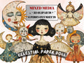 Whimsical Celestial Doll Mixed Media Clipart, Ethereal Girl Fussy Cut Collage Sheet, Quirky Cut Out Ephemera, PNG + JPG for Scrapbooking