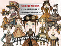 Whimsical Steampunk Doll Mixed Media Clipart, Industrial Girl Fussy Cut Collage Sheet, Quirky Cut Out Ephemera, Grunge Texture Scrapbooking