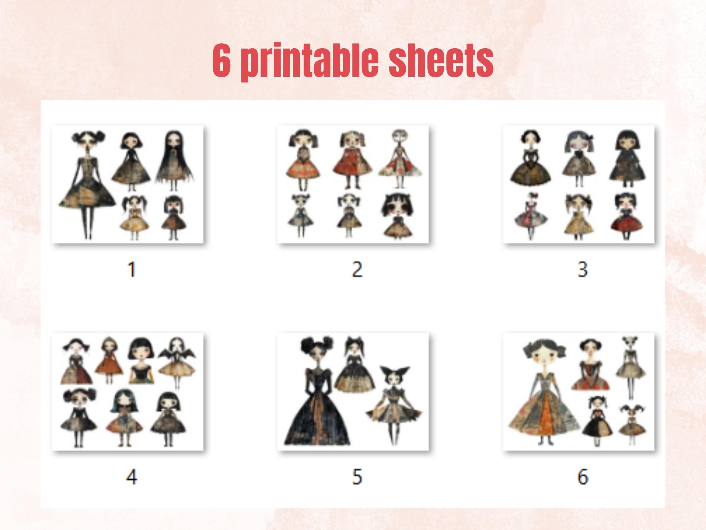 Whimsical Gothic Doll Mixed Media Clipart, Creepy Girl Fussy Cut Collage Sheet, Quirky Cut Out Ephemera, Grunge Texture for Scrapbooking