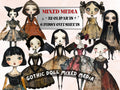 Whimsical Gothic Doll Mixed Media Clipart, Creepy Girl Fussy Cut Collage Sheet, Quirky Cut Out Ephemera, Grunge Texture for Scrapbooking