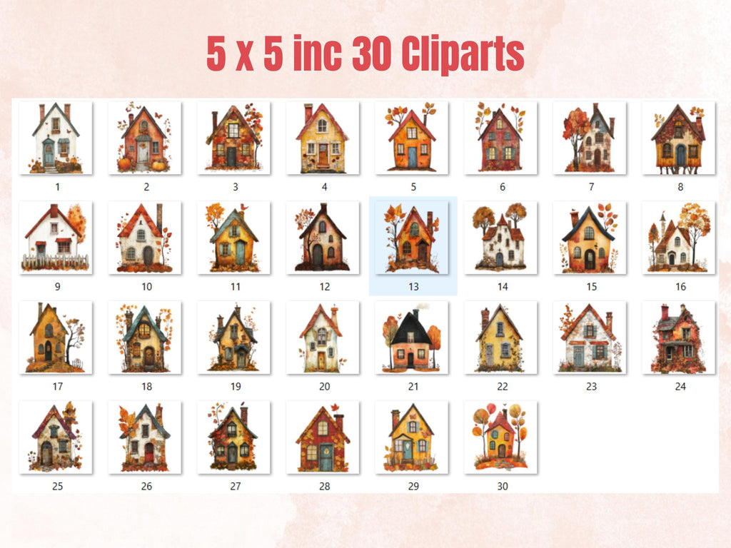 Fall House Mixed Media Clipart, Whimsical Autumn House Fussy Cut Collage Sheet, Quirky Cut Out Ephemera, PNG + JPG for Fall Scrapbooking