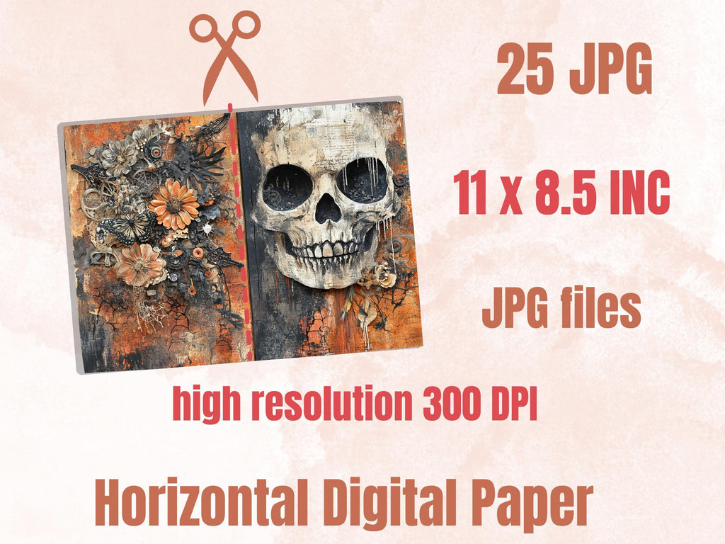 Halloween Collage Mixed Media Paper, Creepy Textures Pages Ephemera Kit, Spooky Halloween Collage Scrapbook Paper, Printable Double Pages