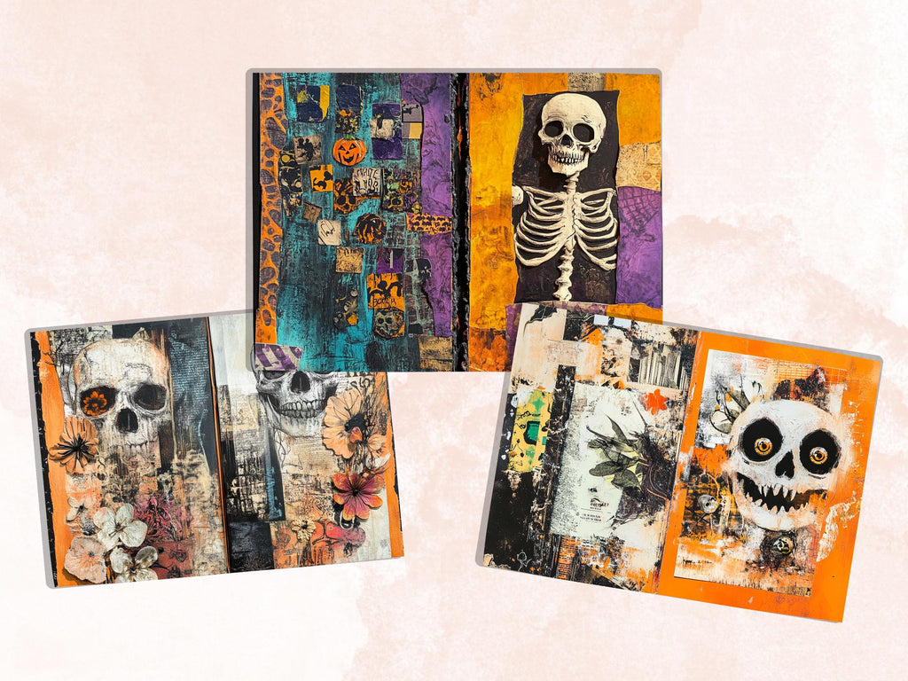 Halloween Collage Mixed Media Paper, Creepy Textures Pages Ephemera Kit, Spooky Halloween Collage Scrapbook Paper, Printable Double Pages