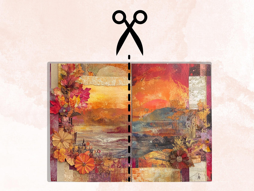 Fall Collage Mixed Media Paper, Autumn Pages Ephemera Kit, Whimsical Fall Textures Collage Scrapbook Paper, Printable Autumn Double Pages