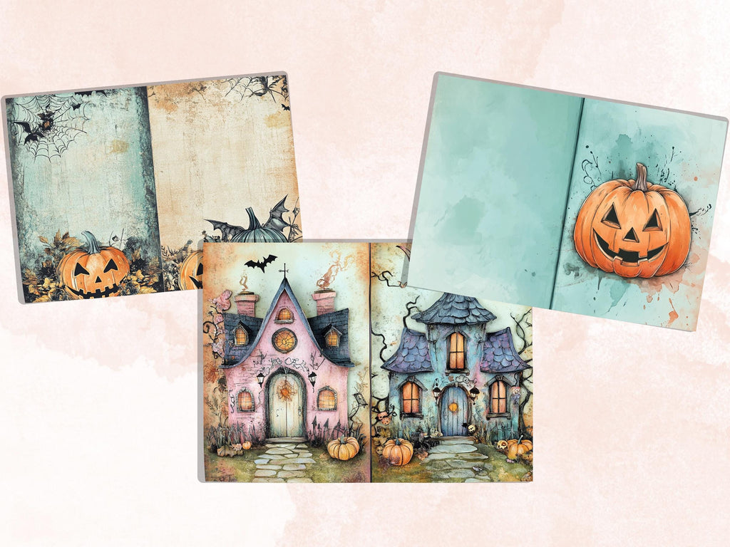 Pastel Halloween Mixed Media Paper, Pastelloween Textures Pages Ephemera Kit, Cute Halloween Collage Scrapbook Paper, Printable Creepy Pages