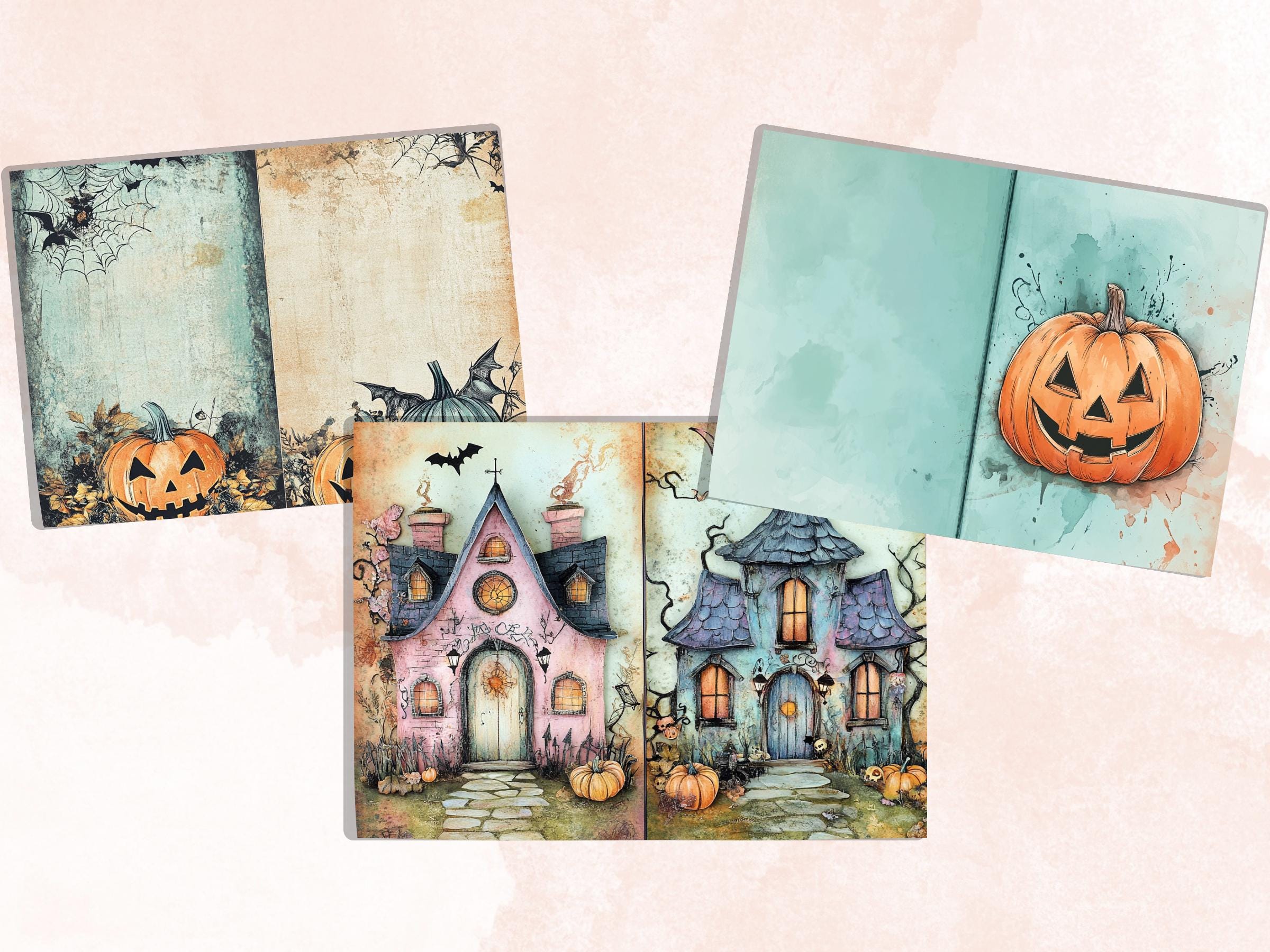 Pastel Halloween Mixed Media Paper, Pastelloween Textures Pages Ephemera Kit, Cute Halloween Collage Scrapbook Paper, Printable Creepy Pages