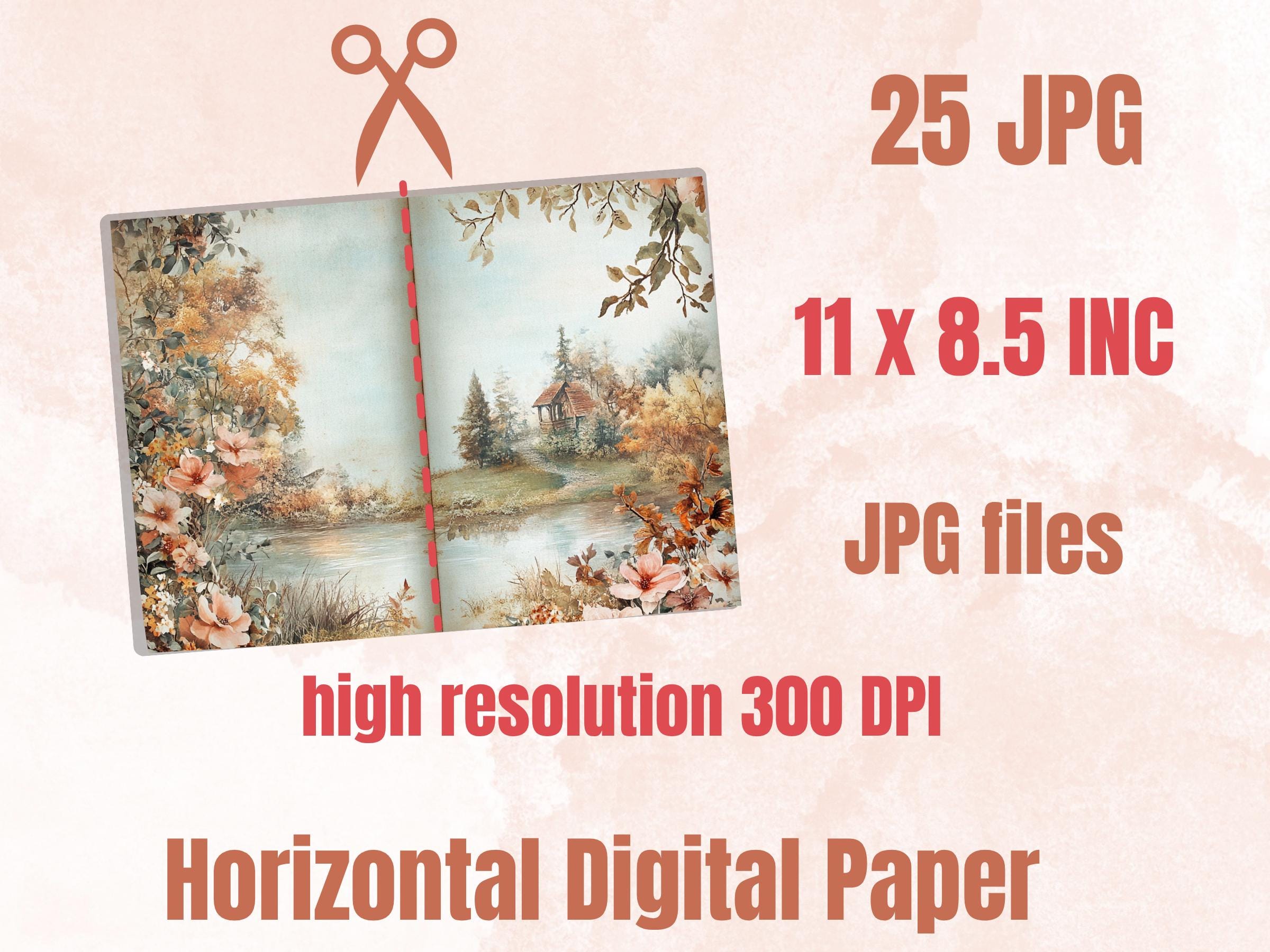 Pastel Fall Mixed Media Paper, Autumn Pages Ephemera Kit, Cute Fall Soft Textures Scrapbook Paper, Printable Pastel Autumn Double Pages