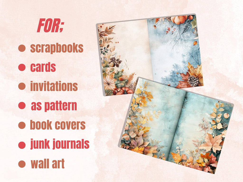 Pastel Fall Mixed Media Paper, Autumn Pages Ephemera Kit, Cute Fall Soft Textures Scrapbook Paper, Printable Pastel Autumn Double Pages