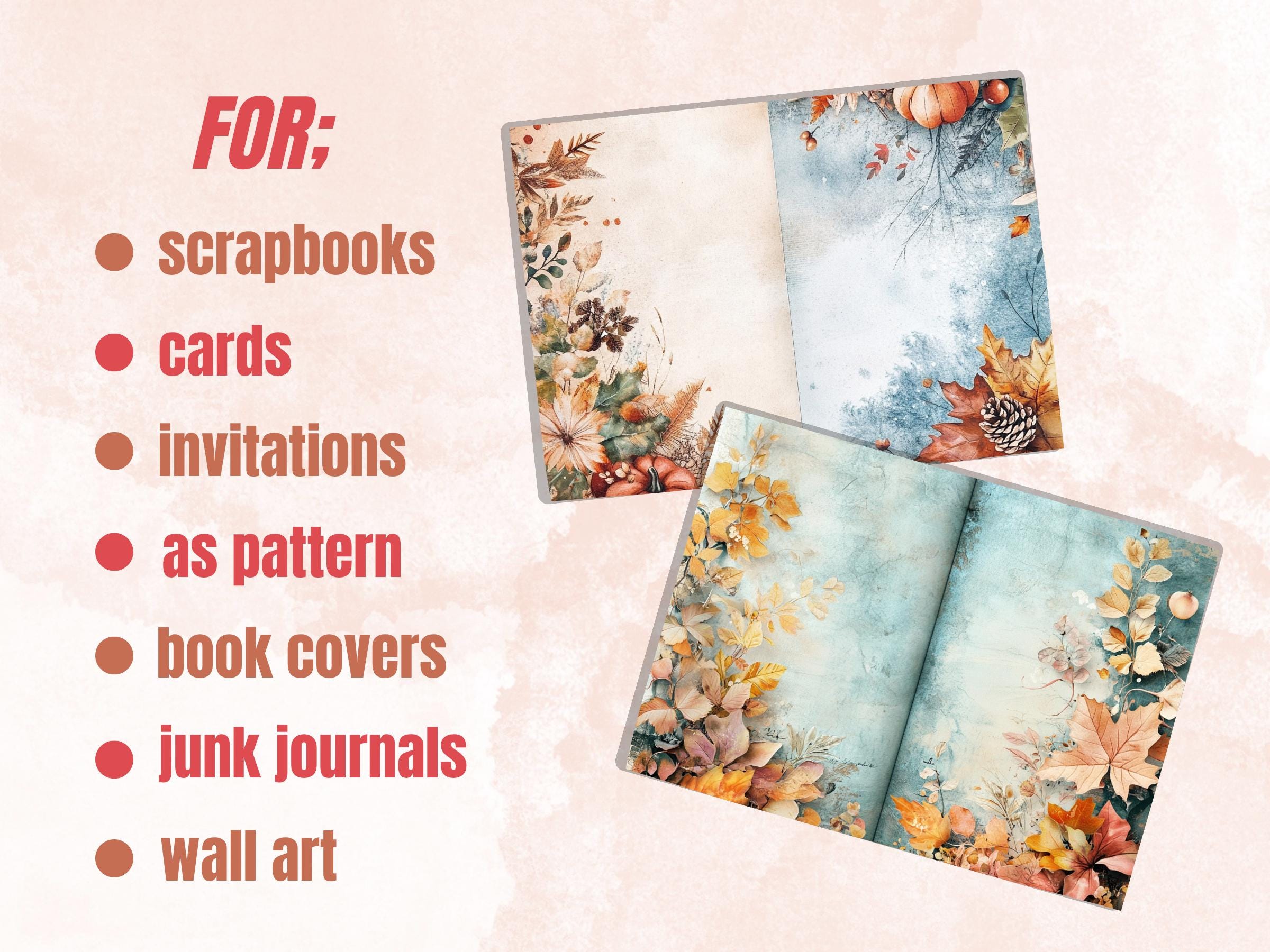 Pastel Fall Mixed Media Paper, Autumn Pages Ephemera Kit, Cute Fall Soft Textures Scrapbook Paper, Printable Pastel Autumn Double Pages