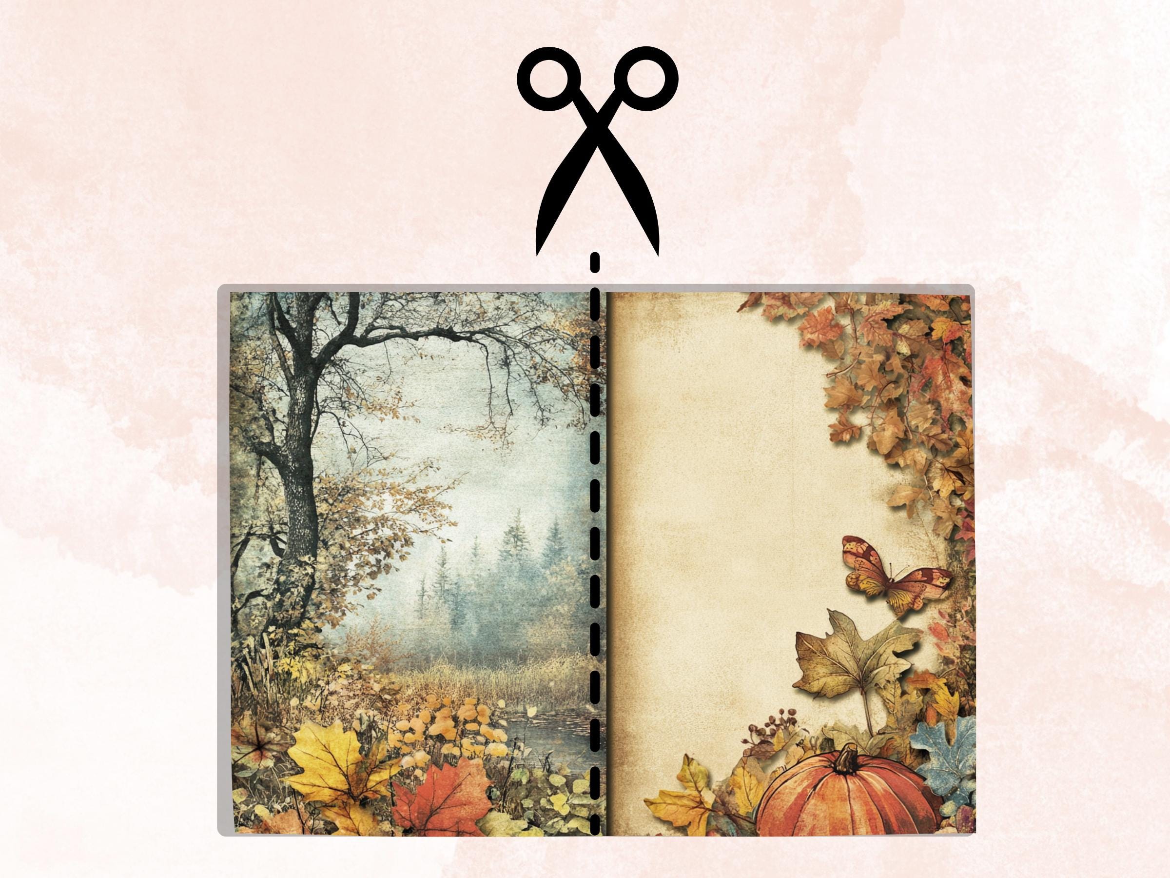 Pastel Fall Mixed Media Paper, Autumn Pages Ephemera Kit, Cute Fall Soft Textures Scrapbook Paper, Printable Pastel Autumn Double Pages