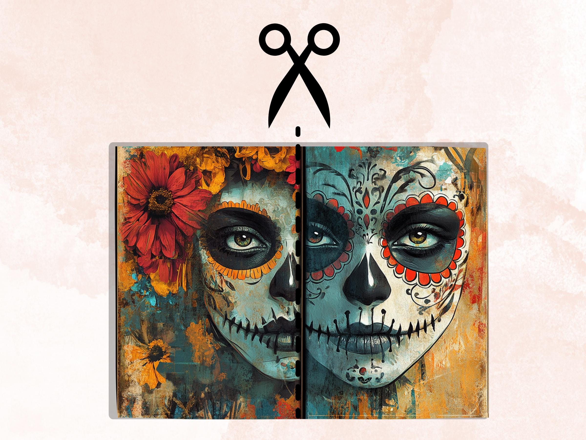 Day of the Dead Mixed Media Paper, Dia de Los Muertos Textures Pages Ephemera Kit, Halloween Collage Scrapbook Paper, Cute Creepy Pages