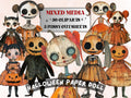 Halloween Doll Mixed Media Clipart, Whimsy Halloween Fussy Cut Collage Sheet, Quirky Cut Out Ephemera, PNG + JPG for Scrapbooking, Journal