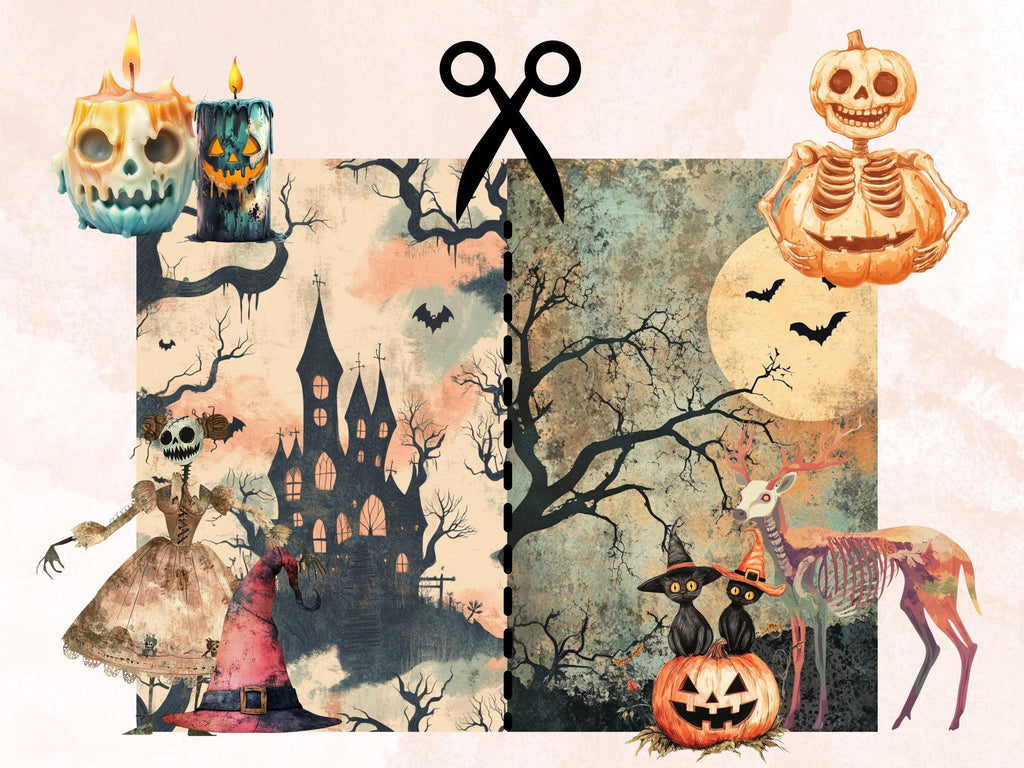Pastel Halloween Collage Elements Bundle, Pastelloween Fussy Cut, Cute Creepy Clipart, Whimsical Junk Journal, Quirky Mixed Media Art Sheet