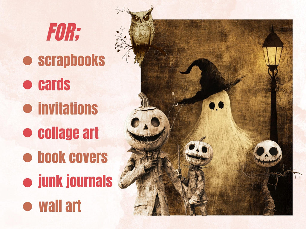Old Halloween Collage Elements Bundle, Halloween Ephemera Fussy Cut, Vintage Spooky Clipart, Whimsical Junk Journal, Mixed Media Art Sheet