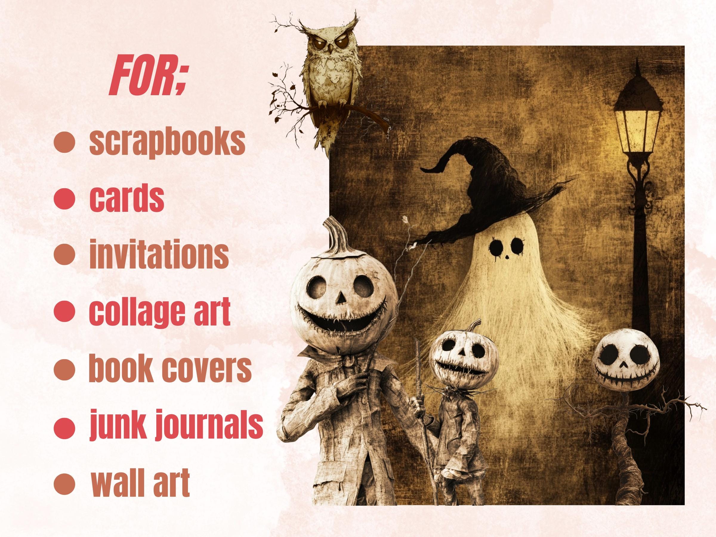 Old Halloween Collage Elements Bundle, Halloween Ephemera Fussy Cut, Vintage Spooky Clipart, Whimsical Junk Journal, Mixed Media Art Sheet